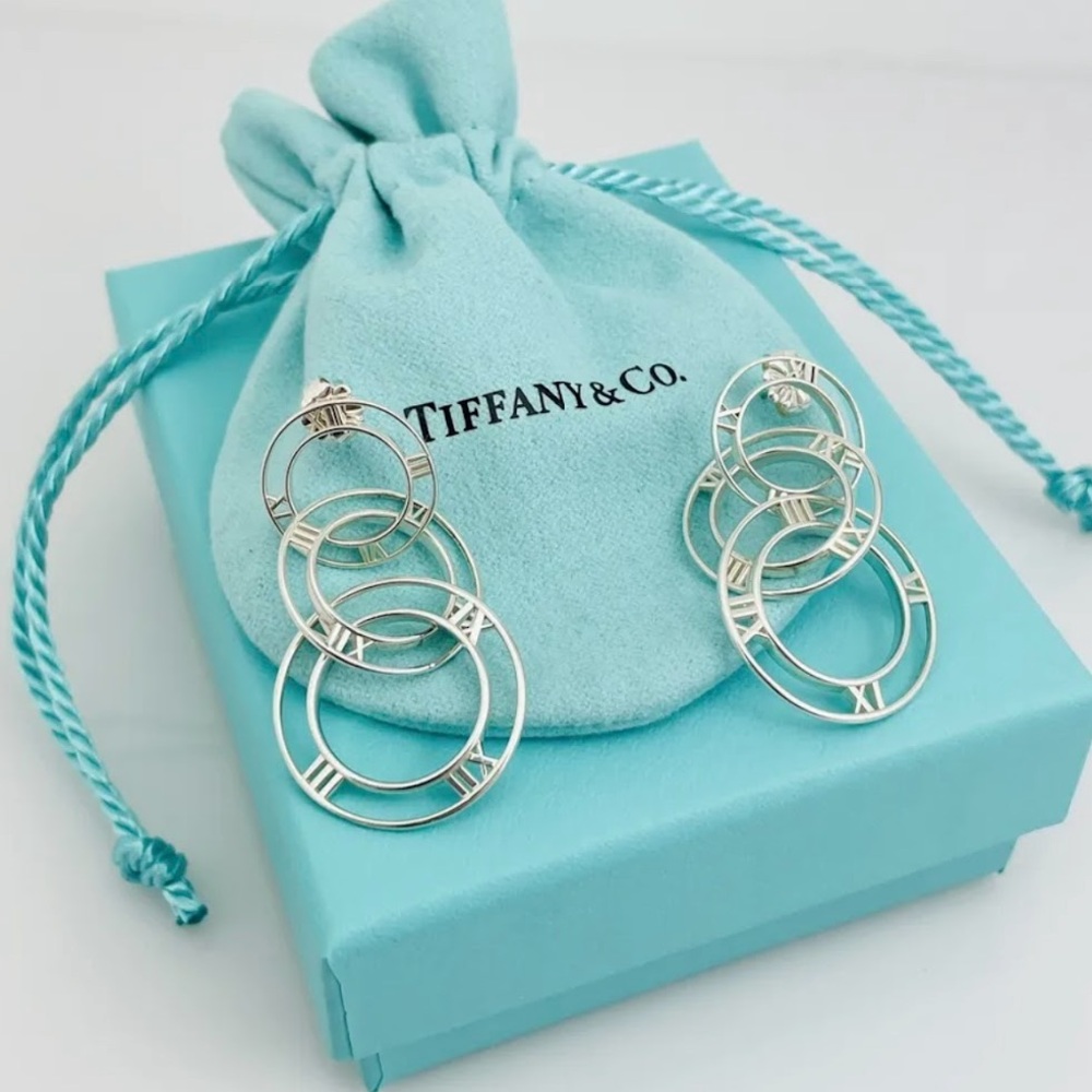 Tiffany & Co. ATLAS Silver Roman Numeral Earrings New! Retired!!